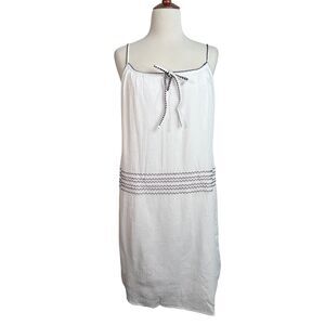 Ann Taylor Loft White W/Black Crochet trim Sleeveless Dress Sz L 8212A 17-202581
